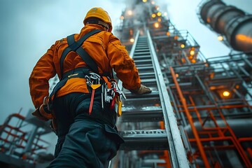 Engineer operator repairs and inspect pipeline equipment in plant industry with technician.
