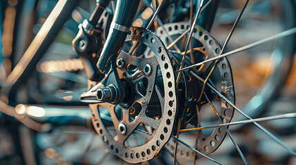 Obraz premium wheel detail, close up of bicycle wheel, chain precision engineering motorcycle gear disc chain