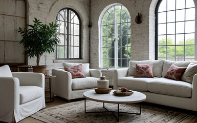 Modern luxury living room with elegant decor and minimalistic design..