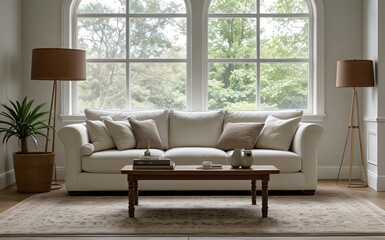 Modern luxury living room with elegant decor and minimalistic design..