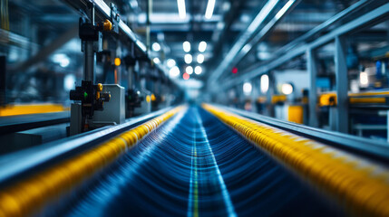 Automated machines spinning yarn in a high-tech textile plant