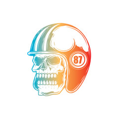 Zombie skull wearing a motorcycle helmet. Original vector illustration in vintage style isolated on white background. T-shirt design.