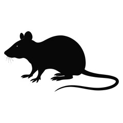 Black and white drawing of a rat silhouette on white