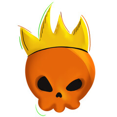 Tête de mort dessin stylisé cartoon, illustration, halloween, transparent png couleur orange