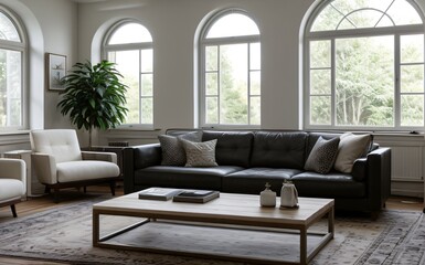 Modern luxury living room with elegant decor and minimalistic design..