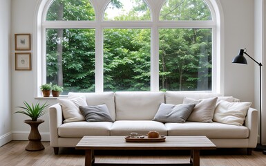 Modern luxury living room with elegant decor and minimalistic design..