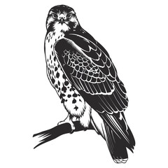 A drawing of a hawk  silhouette
 with a black and white background