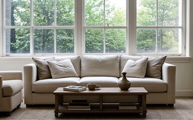 Modern luxury living room with elegant decor and minimalistic design..