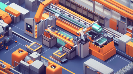 Fototapeta premium A detailed view of an assembly line with various stages of product assembly