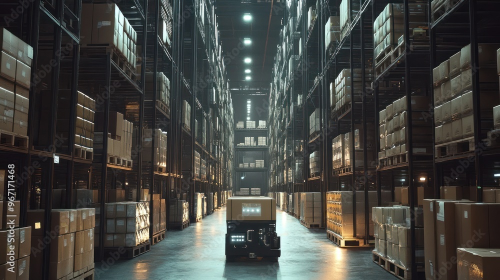 Poster automated guided vehicle navigating through a warehouse