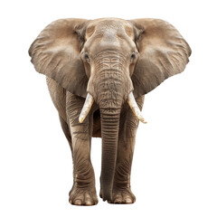 Obraz premium Majestic elephant standing tall in clear surroundings, showcasing its impressive tusks and large ears with a gentle expression