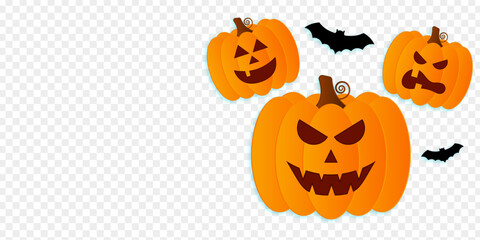 Vector illustration of Halloween pumpkins with bats on transparent background