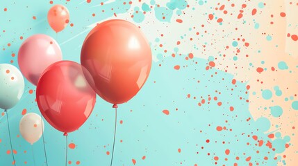 Colorful balloons with confetti on blue background