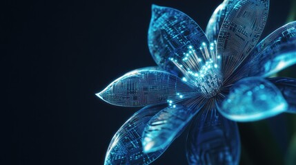 Digital flower with intricate circuit patterns glowing