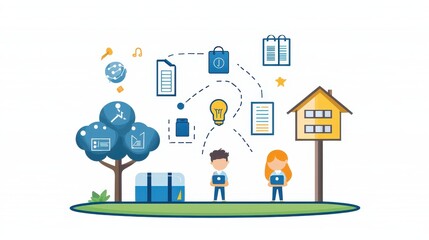 Naklejka premium Minimalist Learning Infographic: Simple Icons & Clean Typography Design for Education Concept