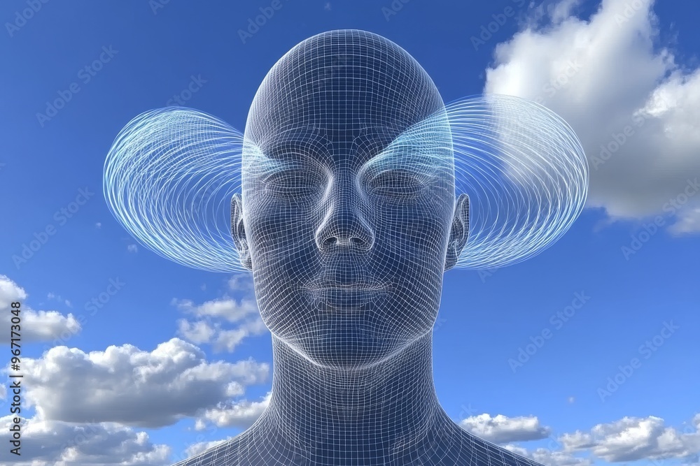 Poster brain anatomy mental energy circuits virtual reality and neural activity abstract head with spirals 