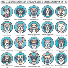 Dog Breeds Cartoon Circular Dog Faces Collection Set of 800 Dog Faces Isolated Part 2