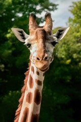 Naklejka premium Giraffe's Head in Zoo on Sunny Day