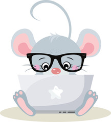 Cute mouse working with laptop