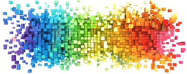 rainbow colored gradient pixel square art isolated on white or transparent png