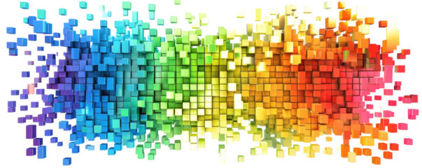 rainbow colored gradient pixel square art isolated on white or transparent png