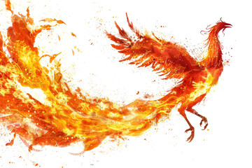 burning phoenix with orange flames isolated on white or transparent png