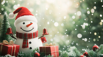 Fototapeta premium Winter holiday background banner cute snowman Merry christmas and happy new year