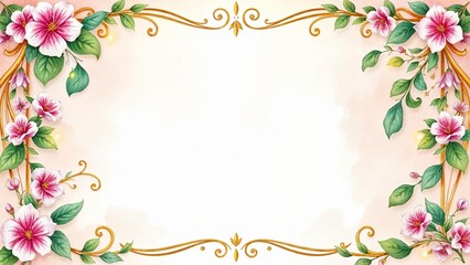Obraz premium Elegant floral frame with ornate details, ideal for invitations, greeting cards, and decorative projects, exuding a vintage and romantic feel.
