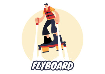 Flyboard Vector Illustration featuring People Riding a Jet Pack during Summer Beach Vacations in a Flat Style Extreme Water Sports Cartoon Background