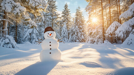 Obraz premium Winter holiday background banner cute snowman Merry christmas and happy new year