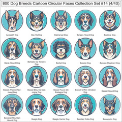 Dog Breeds Cartoon Circular Dog Faces Collection Set of 800 Dog Faces Isolated Part 4