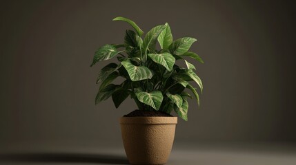 Fototapeta premium A potted plant with green leaves with white speckles