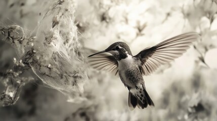 Fototapeta premium A Hummingbird in Flight Against a Blurry Background