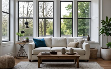 Modern luxury living room with elegant decor and minimalistic design..