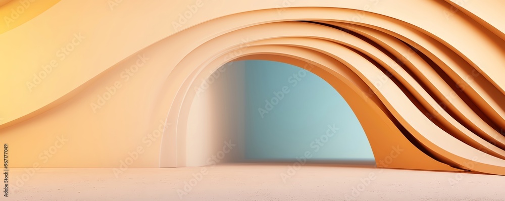 Poster abstract design featuring curved shapes and soft colors, creating a serene and modern aesthetic perf