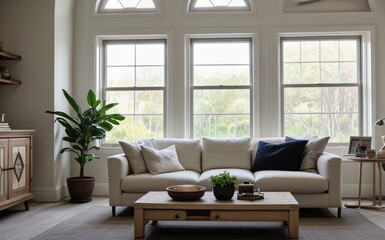 Modern luxury living room with elegant decor and minimalistic design..