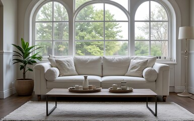 Modern luxury living room with elegant decor and minimalistic design..