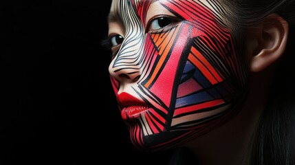 A Woman's Face with Bold Geometric Makeup