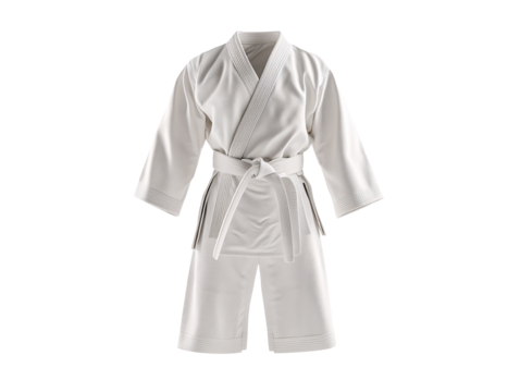 a white karate uniform with a belt