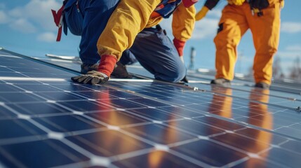 Solar Power Installation Crew Working on Renewable Energy Project