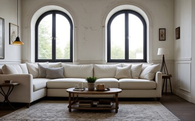 Modern luxury living room with elegant decor and minimalistic design..