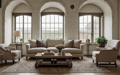 Modern luxury living room with elegant decor and minimalistic design..