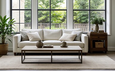 Modern luxury living room with elegant decor and minimalistic design..