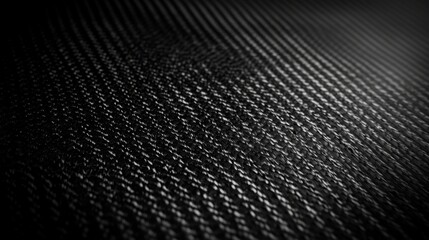 Close-up of black carbon fiber textured background reflecting light with selective focus.