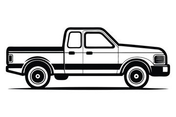 Pickup truck silhouette vector art white background.