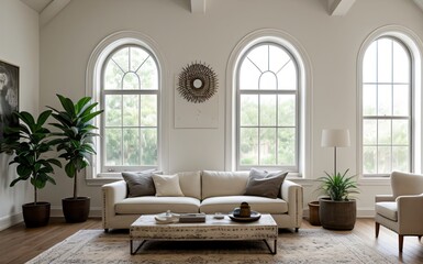 Modern luxury living room with elegant decor and minimalistic design..