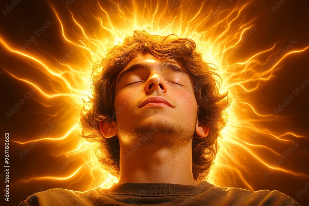 Aufkleber neural processing abstract mind bioelectricity cybernetic and light particle man surrounded by elect