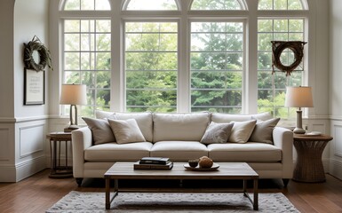 Modern luxury living room with elegant decor and minimalistic design..