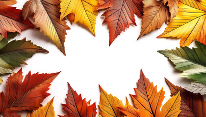 frame of autumn leaves isolated on white background