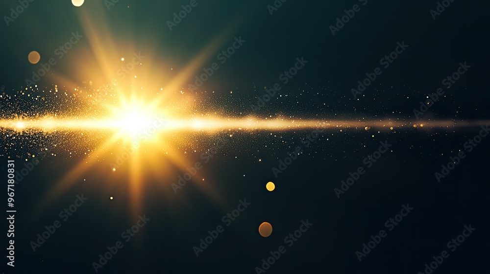 Poster elegant lens flare with soft, glowing light rays spreading across a dark backdrop, creating a beauti